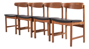 Danish Oak and Black Skai Dining Chairs, 1960s, Set of 4