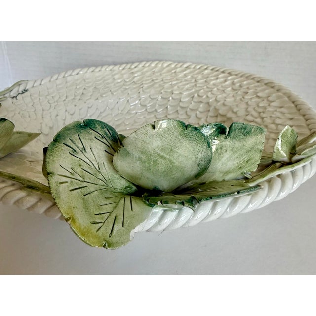 Vintage Italian Laveno Majolica Signed Bowl With Trompe L’Oeil Morning Glories For Sale - Image 12 of 14