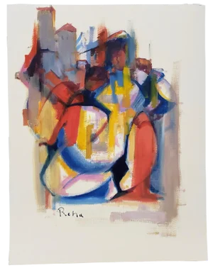 Two Abstract Figures Original Acrylic Painting on Paper by Roha