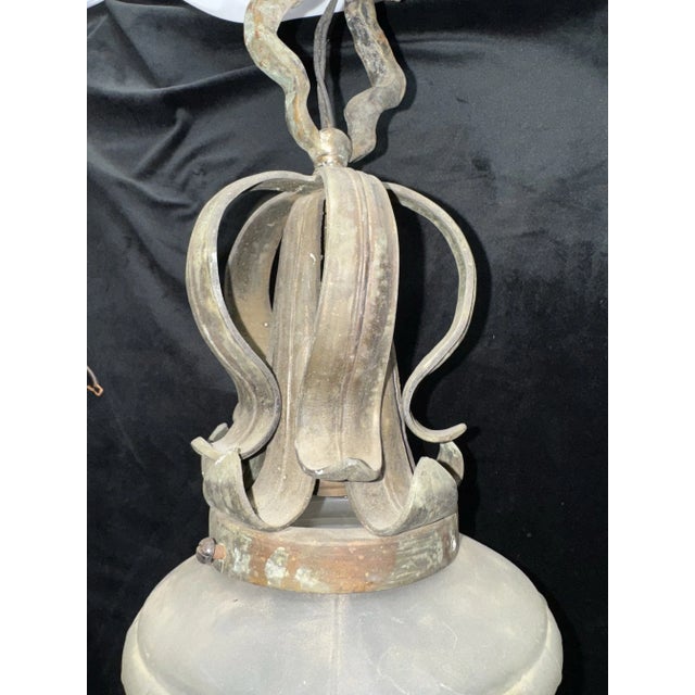 1910s Antique Arts and Crafts Craftsman Art Nouveau Pendant Light, Circa 1910 For Sale - Image 5 of 12
