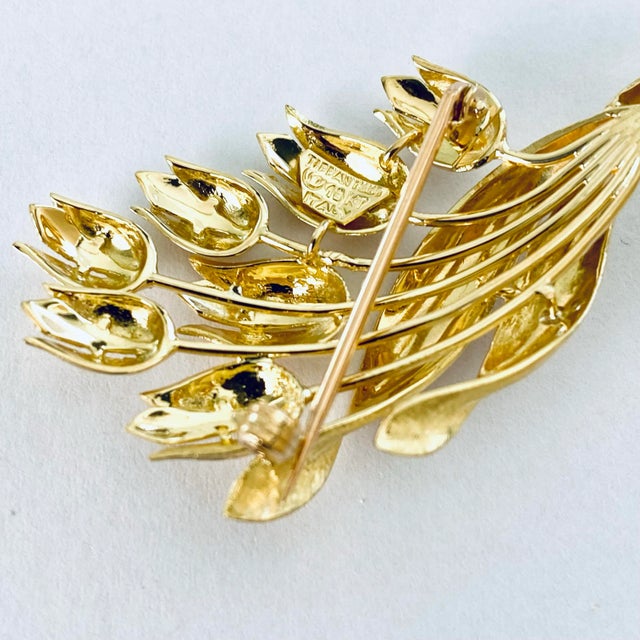Vintage Tiffany Co 18 Karat Yellow Gold Tulip Brooch Signed Italy For Sale - Image 9 of 9