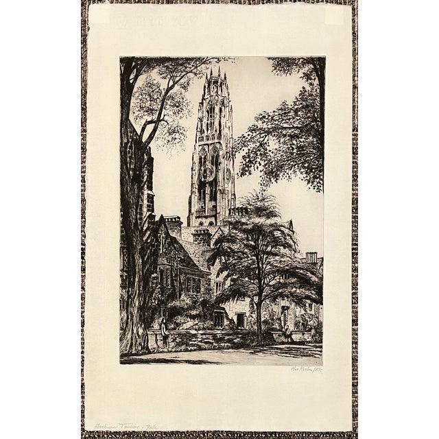 Traditional Max Kuehne Harkness Tower Yale University Etching For Sale - Image 3 of 3