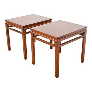 Michael Taylor for Baker Furniture Burled Walnut Side Tables, Newly Refinished For Sale