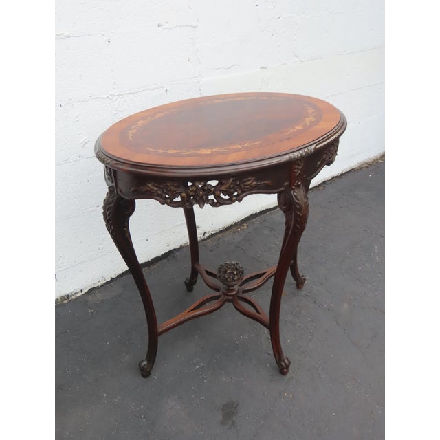 French Early 1900s Hand Carved Inlay Side End Center Table 6668 For Sale - Image 14 of 17