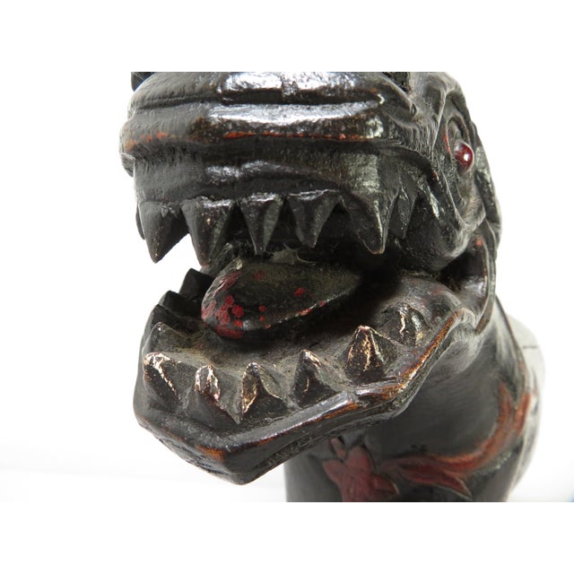 Antique Carved Wood Singha Guardian Lion ~ Thailand Buddhist Lidded Temple Box For Sale - Image 12 of 18
