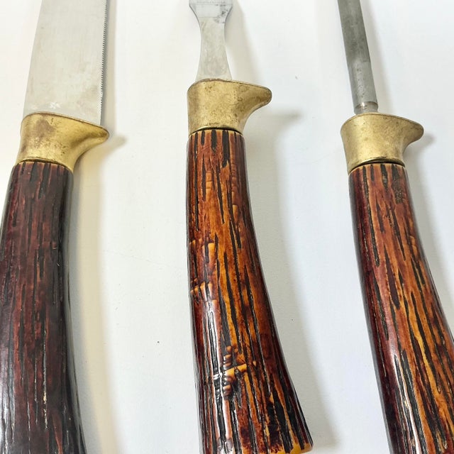 1950s Vintage Sheffield English Rustic European Faux Stag Horn Cutlery - Set of 3. For Sale - Image 6 of 9