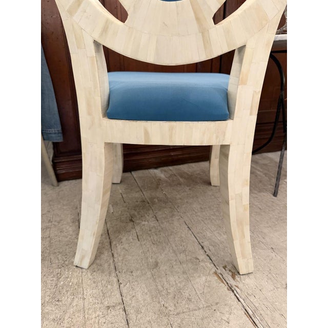 Bone Inlay Chair With Velvet Upholstery For Sale - Image 4 of 5