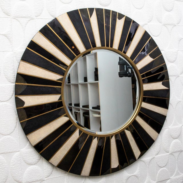 Modern Mirror With Shagreen, Shell and Bronze Patina Brass Details by R&y Augousti For Sale In Los Angeles - Image 6 of 6