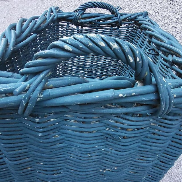 French Country market basket, milk painted wicker willow with outstanding woven handles. Great to display an/or utilize!...