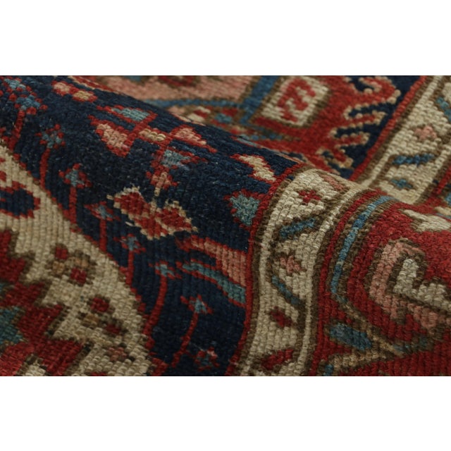 Antique Persian Heriz Karaja Rug, Triple Medallion in Red and Navy - Rug & Kilim For Sale In New York - Image 6 of 7