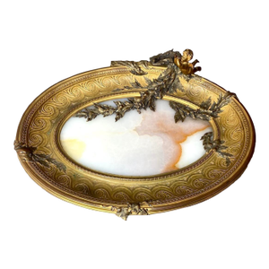 19th C French Bronze Alabaster Putto Tray Centerpiece