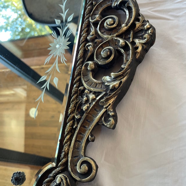 1920's Large Etched Beveled Giltwood and Gesso Mirror For Sale - Image 10 of 12