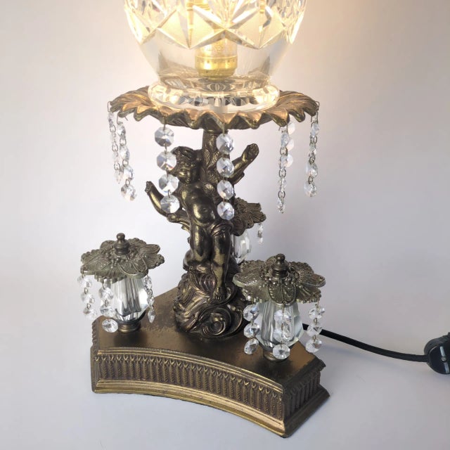 Metal Loevsky Loevsky L&l Putto Cherub Lamp Glass Shade With Pineapple Design Statement Piece Large Vintage Lamp For Sale - Image 7 of 12