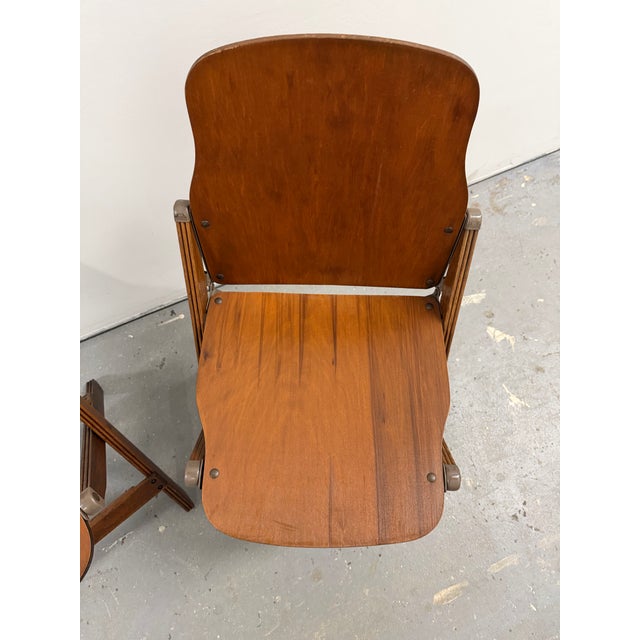 Pair 1940s American Seating Company Wood Folding Chairs Excellent Condition For Sale In Boston - Image 6 of 11