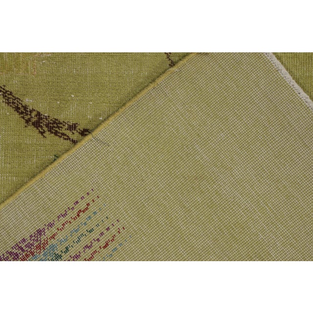 Textile 1960s Vintage Art Deco Rug in Distressed Green, Purple, Geometric Pattern For Sale - Image 7 of 7