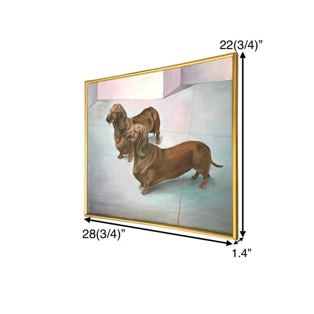 The product is a modernist painting featuring dachshund dogs, created by artist B. Schley in 2017. The painting is done on...