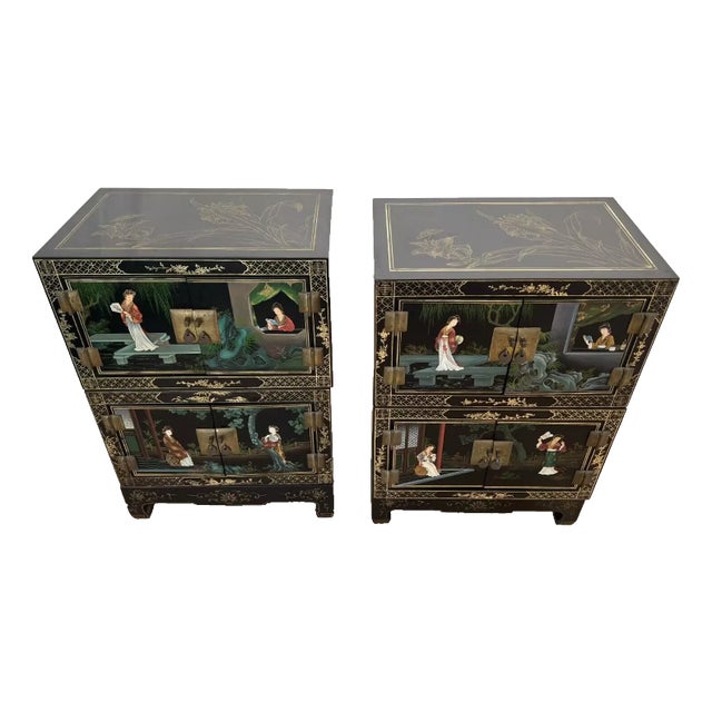 1950s Pair Mid Century Stacking Chinoiserie Bedside Cabinets Nightstands Six Pieces Chinese For Sale