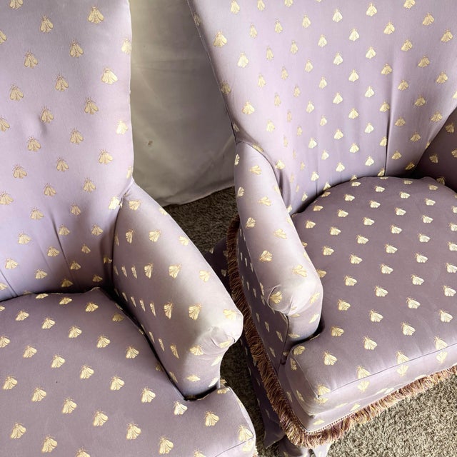 Purple Vintage Regency Purple and Gold Honey Bees Lounge Chairs - A Pair For Sale - Image 8 of 10