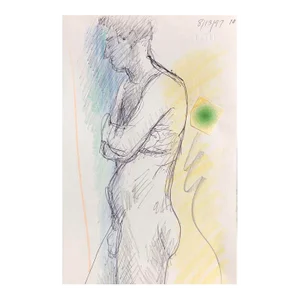 James Bone Male Nude Drawing With Collage