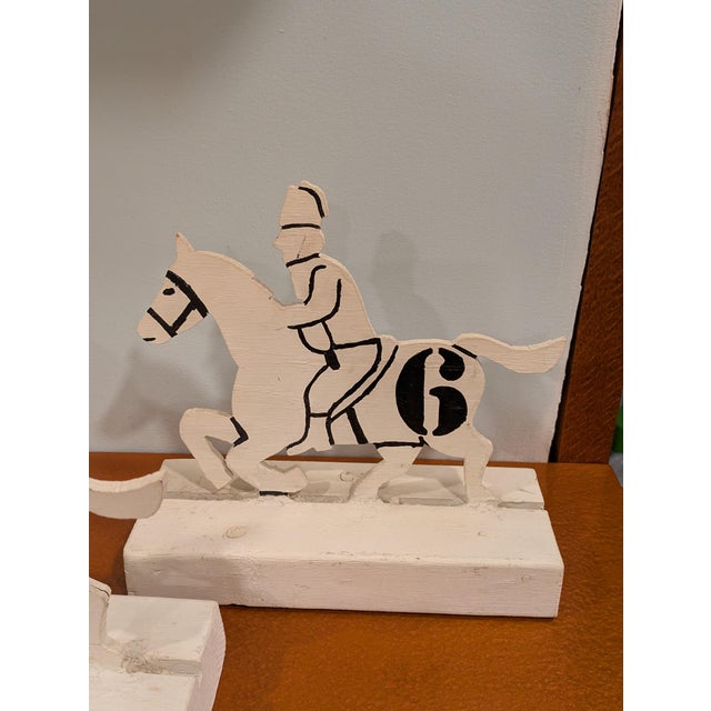 Vintage Folk Art Equestrian Chic Wood Race Horse Sculpture Carnaval Fair Game Pieces - Set of 6 For Sale In Detroit - Image 6 of 18