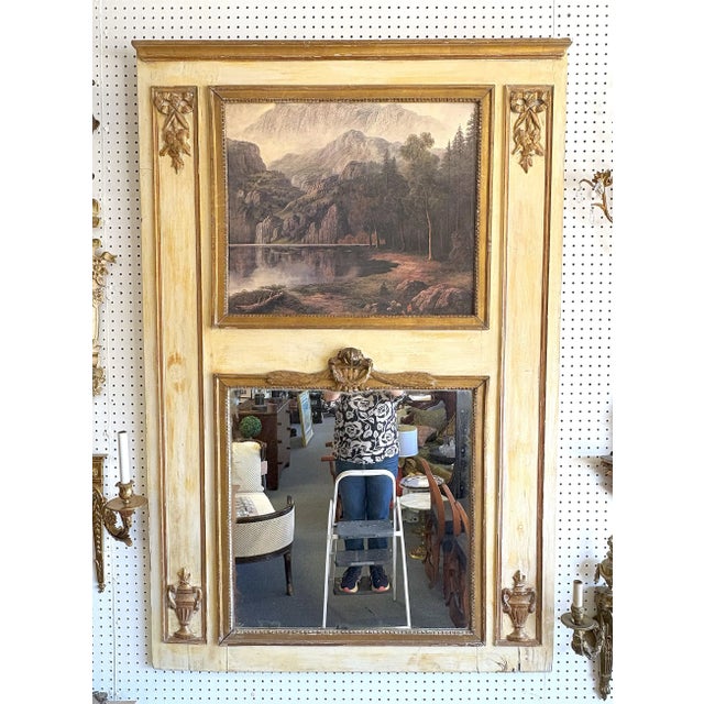 Early 1900's Italian Trumeau Mirror With Hand Painted Inset Top Panel and Gold Details For Sale In West Palm - Image 6 of 12