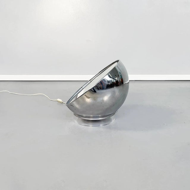 Mid-Century Italian Steel and Plastic Half Spherical Table Lamp & Mirror, 1970s For Sale - Image 3 of 14