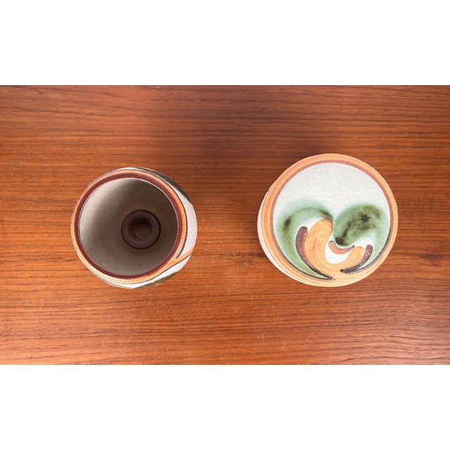 Mid-Century Modern Danish Studio Pottery Candleholder and Box with Lid from Søholm, 1960s, Set of 2, in Very Good...