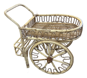 Midcentury Modern Rattan Bamboo & Wicker Bar Cart