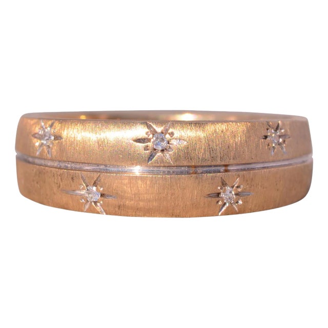 The Brantford: Yellow Gold Florentine Band set with Natural Diamonds in Star Cutouts For Sale