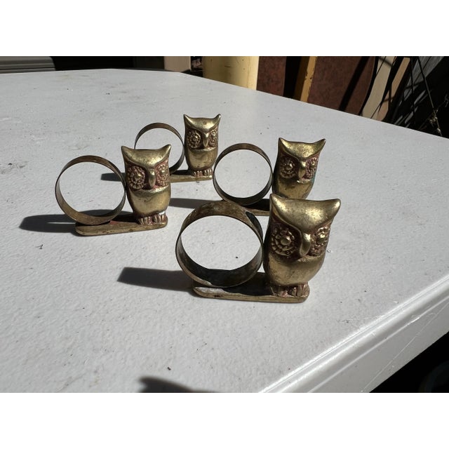 Up for consideration is a beautiful set of brass owl napkin rings. These would look lovely in your home and are a great...