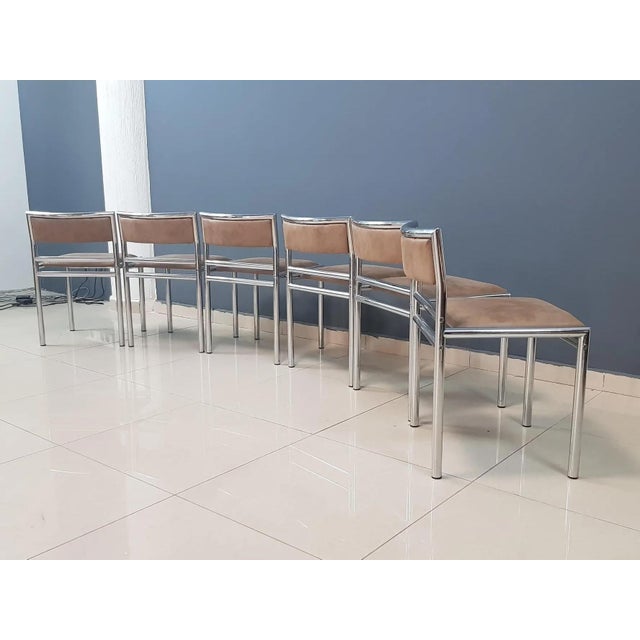 Mid-Century Modern Set of Six Chrome Dining Chairs, 1970s For Sale - Image 3 of 13