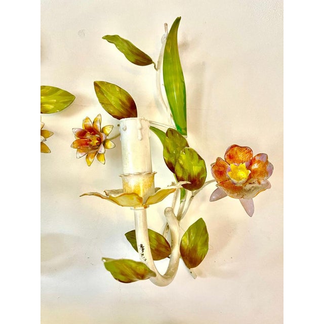 Floral Wall Lights in Metal, 1960s, Set of 2 For Sale - Image 6 of 9