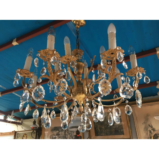 Bras & Crystal Chandelier, 1960s For Sale - Image 6 of 7
