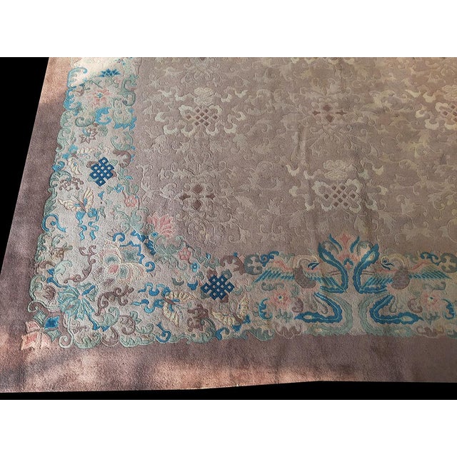 1920s Neutral Purple Floral Antique Chinese Crane Large Oversized Big Peking Rug For Sale - Image 4 of 10