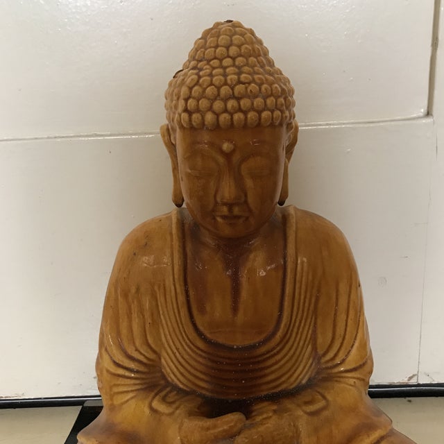 Marigold Chinese Majolica Glaze Drip Seated Mediation Buddha Statue