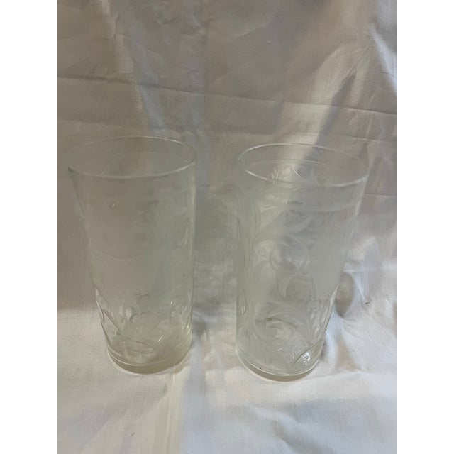 1970s Elegant Etched Glass Cups - a Pair For Sale - Image 4 of 8