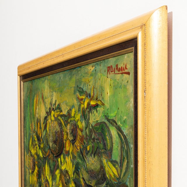 Mid 20th Century Belgium Green Canvas Painting For Sale - Image 15 of 15