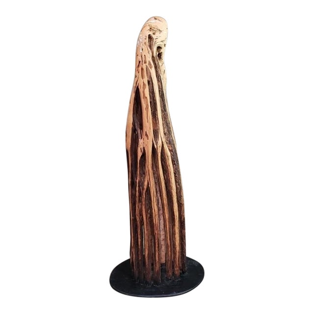 Kenzi Shiokava Late 20th Century Large 47" Signed Hand-Carved Wood Organic Brutalist Totemic Sculpture For Sale