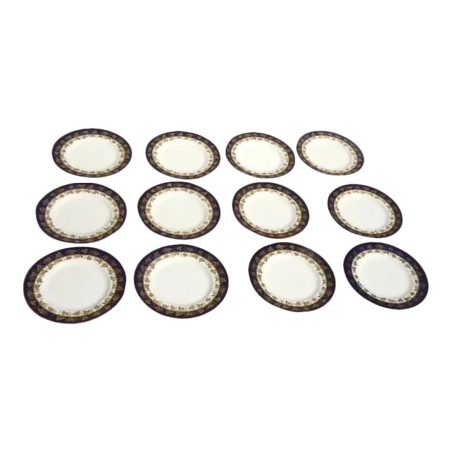 Arundel Blue (Scalloped) by Royal Worcester Bread and Butter - Set of 12 For Sale