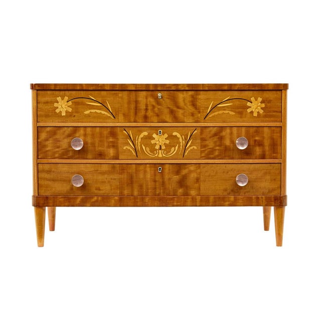 Mid-Century Swedish Birch Inlaid Chest of Drawers, 1950s For Sale - Image 6 of 11