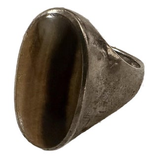 Vintage Sterling Silver Size 10 Ring With Genuine Tigereye Stone Signed For Sale