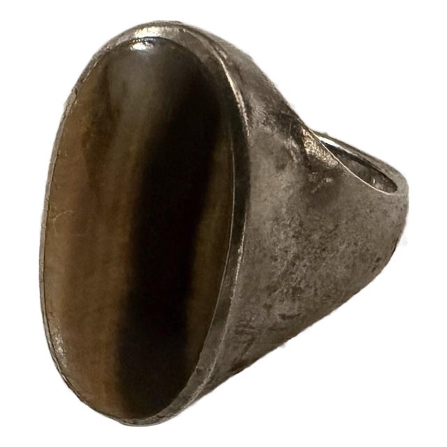 Vintage Sterling Silver Size 10 Ring With Genuine Tigereye Stone Signed For Sale