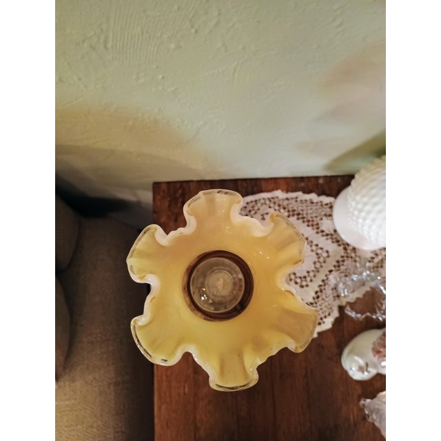 Up for sale is a beautiful, authentic vintage Fenton art glass parlor table lamp in the highly collectible Honeysuckle...
