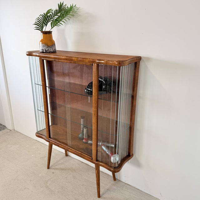 Vintage Art Deco Display Cabinet with Glass Slats in Warm Walnut Veneer, 1950s For Sale - Image 6 of 14