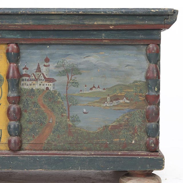 Exceptional antique bridal chest, dating from around 1800, originating from Southern Germany/Austria. This piece of...