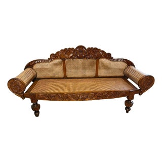 Vintage British Colonial West Indies Cedrela and Caned Settee Sofa For Sale
