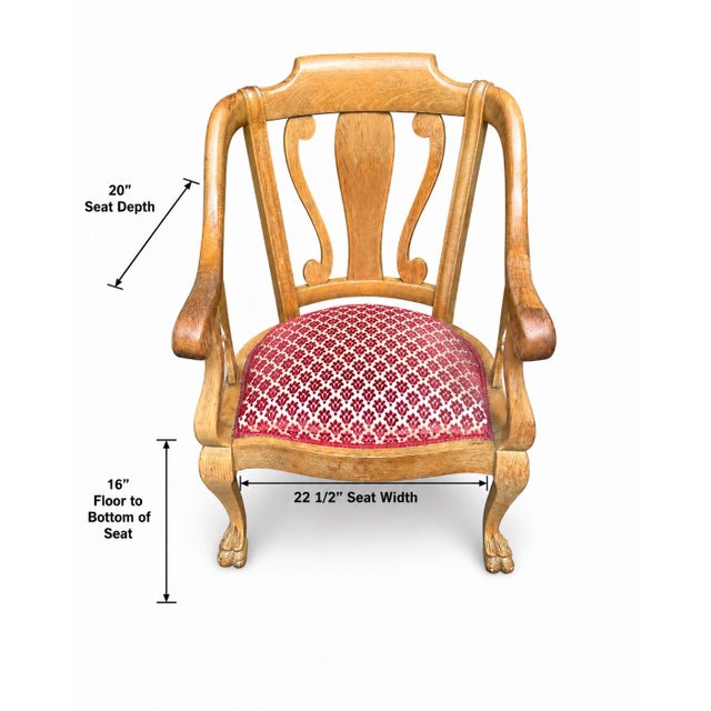 Vintage Queen Anne Solid Oak Occasional Chair With Intricately Carved Ball and Claw Feet For Sale In Atlanta - Image 6 of 12