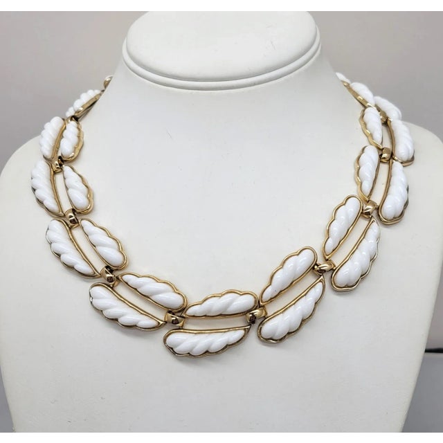 White Vintage 1950s Signed Monet Goldtone & White Resin Collar Necklace For Sale - Image 8 of 8