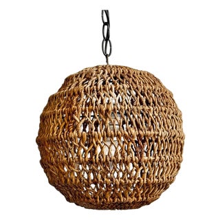 Braided Banana Leaf Globe Coastal Pendant Light Small For Sale