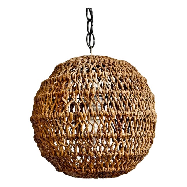 Braided Banana Leaf Globe Coastal Pendant Light Small For Sale